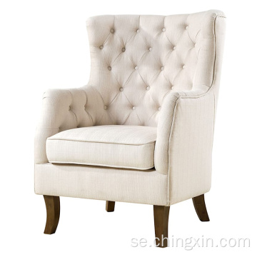 Cream Linne Tufted High Back Arm Chair